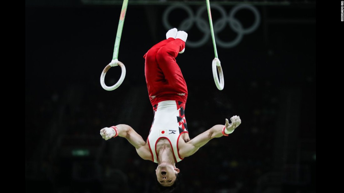 Uchimura Kohei of Japan takes part in the competition of qualification of artistic gymnastics.