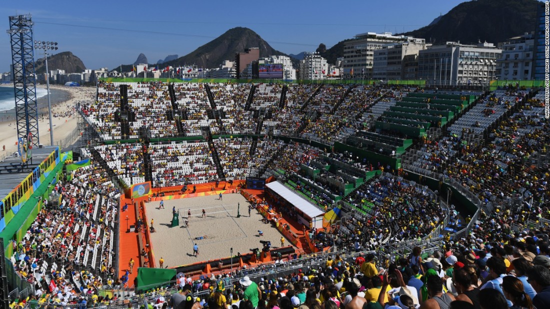 The beach volleyball arena is one of Rio 2016&#39;s most stunning venues. The temporary structure can hold 12,000 fans and sits right on Copacabana beach.