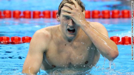 Mack Horton of Australia celebrates winning gold in the Final of the Men&#39;s 400m Freestyle on Day 1 of the Rio 2016 Olympic Games.