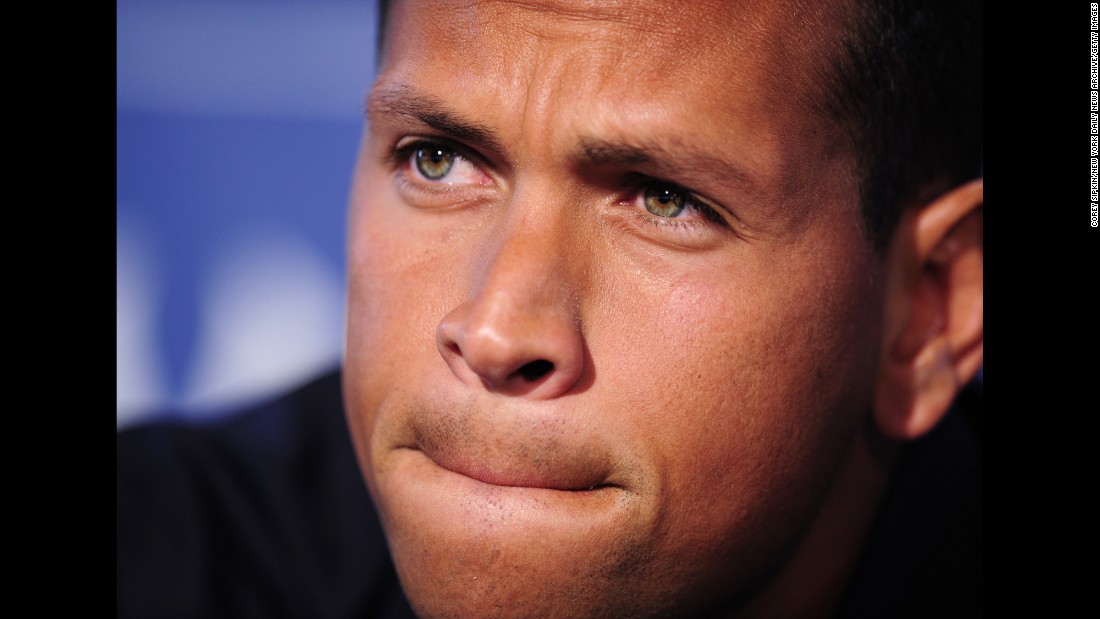 Rodriguez speaks at a press conference addressing his steroid use on February 17, 2009. While he had previously denied using performance-enhancing drugs, Rodriguez later admitted that he took them from 2001 to 2003 while playing for the Texas Rangers.