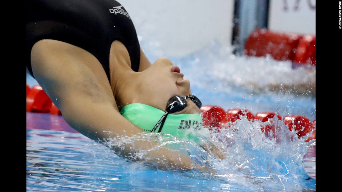 Nepal&#39;s Gaurika Singh, 13, competes in -- and wins --  her women&#39;s 100m backstroke heat. 