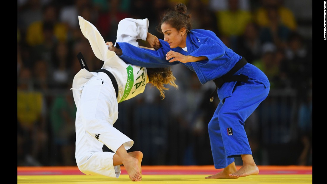 Majlinda Kelmendi of Kosovo (blue) competes with Odette Giuffrida of Italy during the women&#39;s 52 kg judo gold medal final. Kelmendi &lt;a href=&quot;http://cnn.com/2016/08/07/sport/majlinda-kelmendi-kosovo-olympics/index.html&quot; target=&quot;_blank&quot;&gt;won Kosovo&#39;s first ever Olympic medal.&lt;/a&gt;