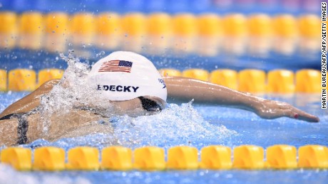 USA&#39;s Katie Ledecky competes to break the Olympic record in the Women&#39;s 400m Freestyle heats
