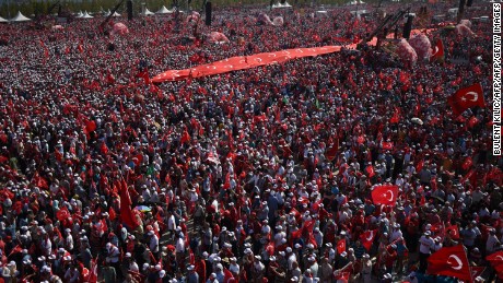 The parade ground in Turkey&#39;s largest city, built to hold more than a million people, was a sea of red.