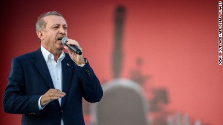 Turkish President Recep Tayyip Erdogan speaking in Instanbul during a rally against the failed military coup on July 15.