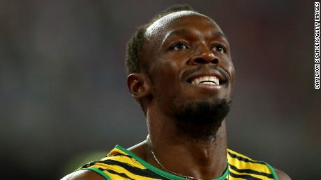 BEIJING, CHINA - AUGUST 27:  Usain Bolt of Jamaica celebrates after crossing the finish line to win gold in the Men&#39;s 200 metres final during day six of the 15th IAAF World Athletics Championships Beijing 2015 at Beijing National Stadium on August 27, 2015 in Beijing, China.  (Photo by Cameron Spencer/Getty Images)