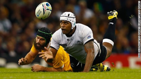 Akapusi Qera in action for Fiji at the 2015 Rugby World Cup.