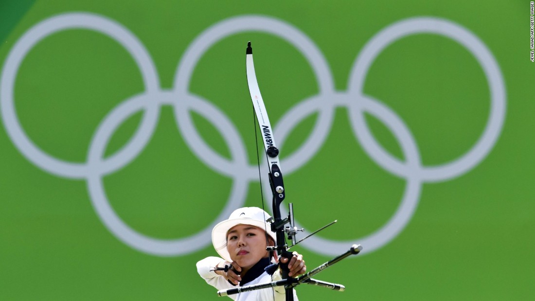 South Korean archer Chang Hye-jin takes part in the women&#39;s individual competition. Earlier this week, she and teammates Choi Mi-sun and Ki Bo-bae took gold in the team event.