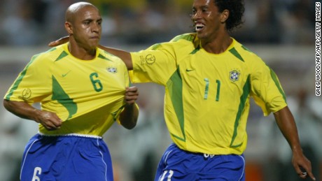 2002 World Cup winners Roberto Carlos and Ronaldinho.