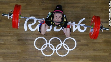 Tawain&#39;s Hsu Shu-Ching competes in the women&#39;s 53kg weightlifting event at the Rio 2016 Olympics