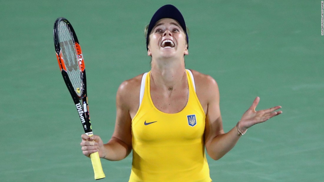 Ukrainian tennis player Elina Svitolina reacts after &lt;a href=&quot;http://www.cnn.com/2016/08/09/tennis/serena-williams-beaten-svitolina-rio-olympics/index.html&quot; target=&quot;_blank&quot;&gt;her third-round victory&lt;/a&gt; over top-ranked Serena Williams. Svitolina won 6-4, 6-3.
