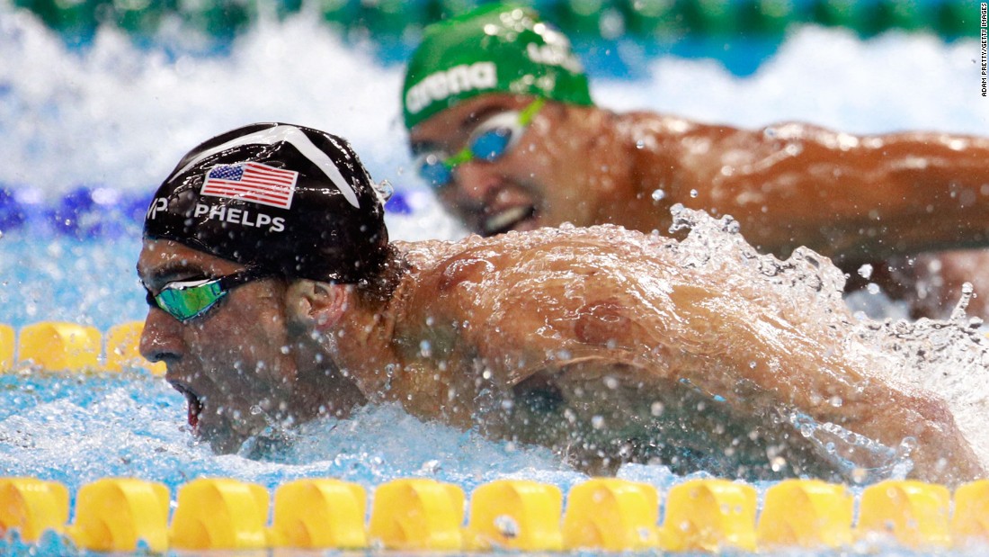 South Africa&#39;s Chad Le Clos, right, looks over at U.S. swimmer Michael Phelps during &lt;a href=&quot;http://www.cnn.com/2016/08/09/sport/michael-phelps-katie-ledecky-swimming/index.html&quot; target=&quot;_blank&quot;&gt;the 200-meter butterfly final&lt;/a&gt; on Tuesday, August 9. Ahead of their semifinal, &lt;a href=&quot;http://edition.cnn.com/2016/08/09/sport/phelps-face-olympics/index.html&quot; target=&quot;_blank&quot;&gt;the two were seen on camera&lt;/a&gt; as Le Clos shadowboxed while Phelps just watched.