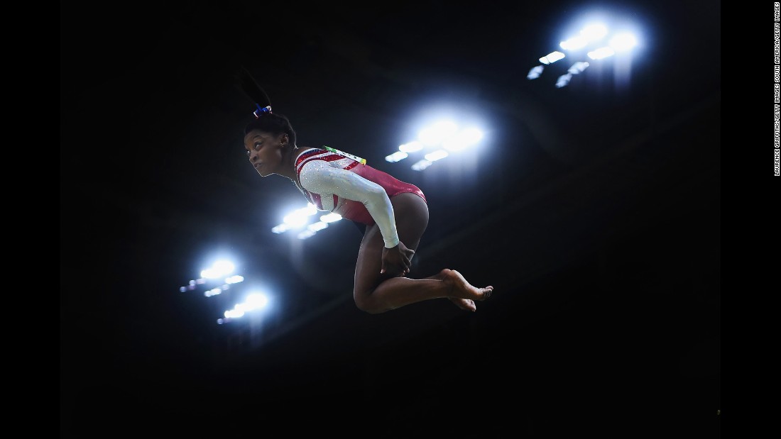Her ability to jump high and maintain momentum in midair comes from a combination of her short stature and great strength. That&#39;s one reason why you&#39;ll see Biles perform so many &quot;double-doubles.&quot; A double-double is a challenging double-twisting, double-back somersault tumbling move. You need to jump very high to have time to do all that twisting and flipping. Biles packs a lot of power into her 4 feet, 8 inches.