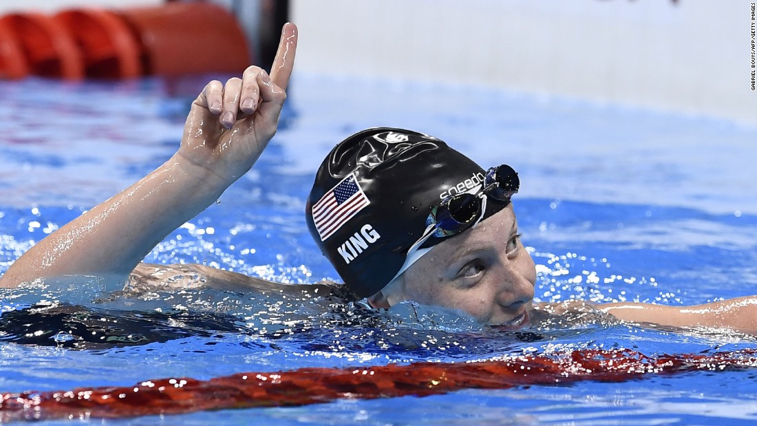 U.S. swimmer Lilly King reacts after winning the 100-meter breaststroke semifinal on Sunday, August 7. King beat Russia&#39;s Yulia Efimova in both their semifinal and final faceoff after what had been billed as an &lt;a href=&quot;http://edition.cnn.com/2016/08/08/sport/lilly-king-yulia-efimova-swimming/&quot; target=&quot;_blank&quot;&gt;Olympic grudge race&lt;/a&gt;.