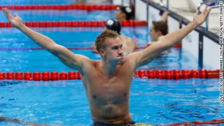 Dmitriy Balandin celebrated after winning gold men&#39;s 200m breaststroke final.