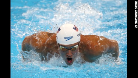 Ryan Lochte competes in a 200-meter individual medley race in Rio. 