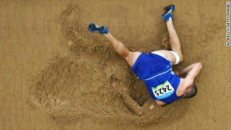 Moldova&#39;s Victor Covalenco competes in the long jump portion of the decathlon during the 2008 Olympic Games in Beijing. Photographer Al Bello has covered 11 different Olympics during his career.