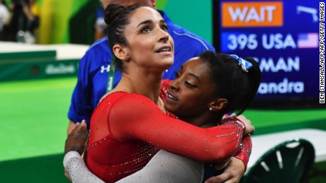 Biles and Raisman encouraged each other throughout the competition.