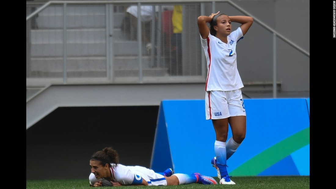 U.S. soccer players Mallory Pugh, right, and Carli Lloyd react during their&lt;a href=&quot;http://www.cnn.com/2016/08/12/football/usa-sweden-football-olympics/index.html&quot; target=&quot;_blank&quot;&gt; quarterfinal loss to Sweden.&lt;/a&gt; Sweden won on penalty kicks after a 1-1 draw in extra time. It was the United States&#39; first Olympic loss since 2000.