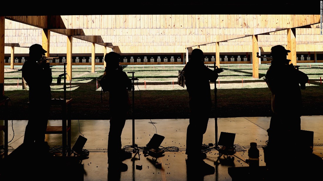 Athletes compete in the 50m rifle 3 position qualifying event.