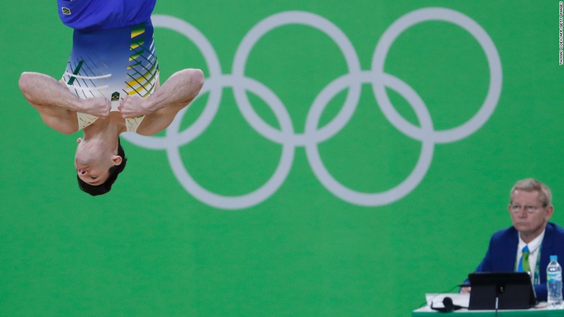 Brazil&#39;s Diego Hypolito competes in the men&#39;s floor event final of the artistic gymnastics.