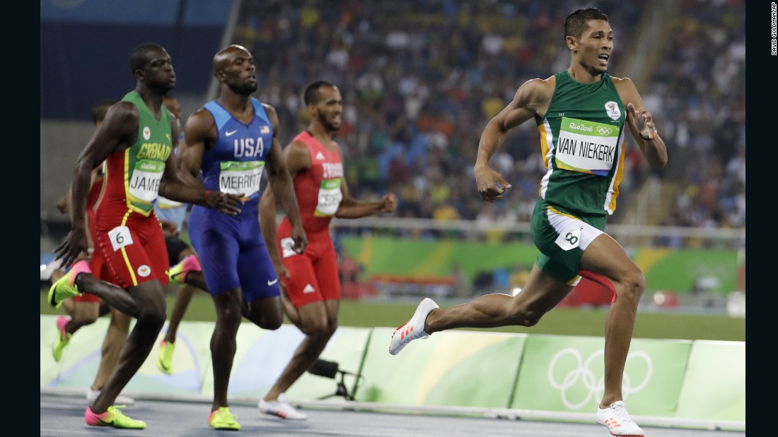 South Africa&#39;s Wayde van Niekerk takes the lead in the men&#39;s 400-meter final.  He went on to claim the gold and set a new world record. 