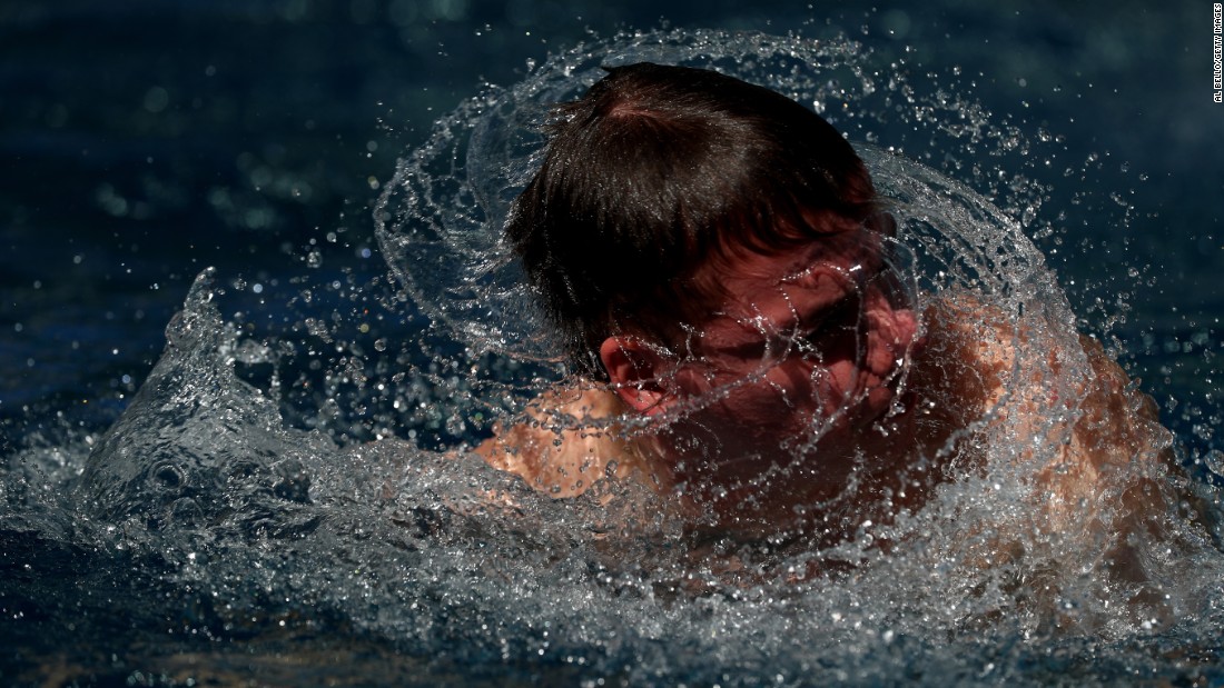 German diver Martin Wolfram practices at the Maria Lenk Aquatics Centre.