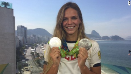 Yulia Efimova displays the silver medals she won at Rio 2016