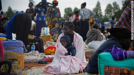 A Ugandan woman and child being repatriated from Juba in July 2016.