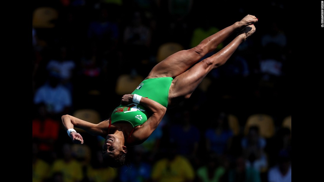 Mexican diver Paola Espinosa competes in the 10-meter platform semifinal.