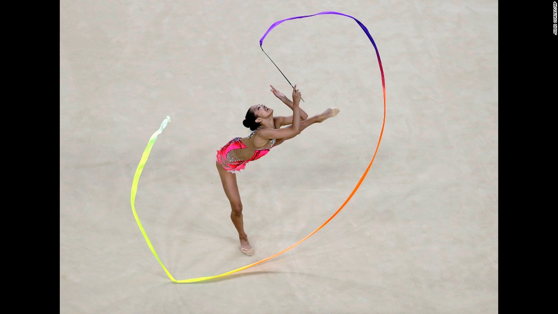U.S. rhythmic gymnast Laura Zeng practices her routine.