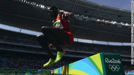Jebet is pictured competing in the women&#39;s 3000m steeplechase final.