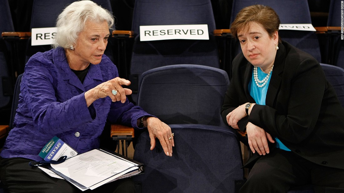 O&#39;Connor talks with then-Solicitor General Elena Kagan at the Georgetown University Law Center in May 2009. Kagan would go on to join the Supreme Court after being nominated by President Barack Obama.