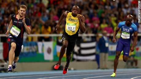 Bolt  was straining every sinew on his way to victory. 