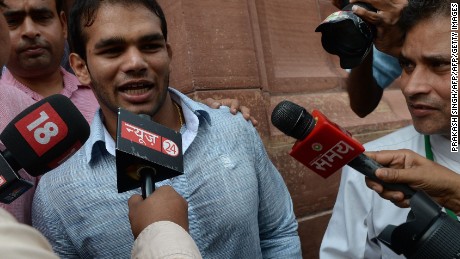 Yadav speaks to media leaving Parliament House in New Delhi on August 2, 2016. India&#39;s anti-doping agency revived his hopes of Olympics glory by clearing him of consuming a banned substance.
