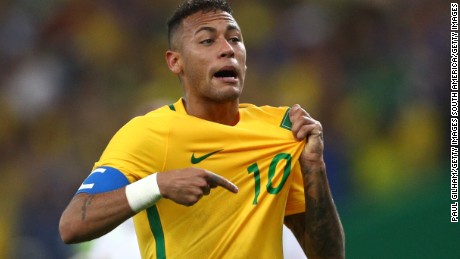 Neymar reacts after opening the scoring in the men&#39;s Olympic football final.
