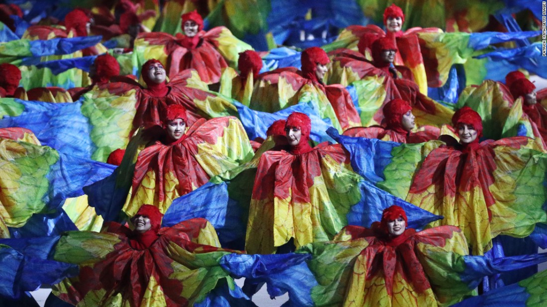 Dancers perform in the &quot;Olympic Wings&quot; segment of the event.