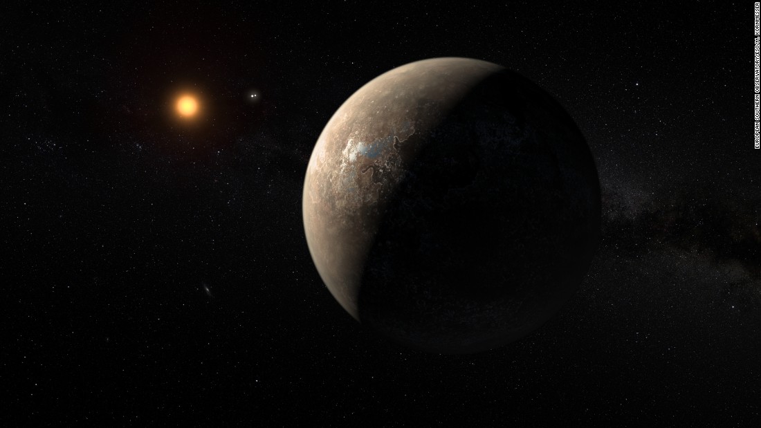 This artist&#39;s impression shows the planet Proxima b orbiting the red dwarf star Proxima Centauri, the closest star to our solar system. 