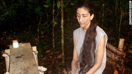 An undated picture shows Ingrid Betancourt during her time as a FARC hostage in the jungle.