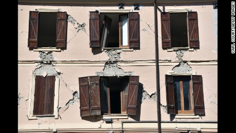 An old building in Amatrice is partly damaged after the quake.
