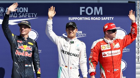 Top three qualifiers Nico Rosberg, Max Verstappen and Kimi Raikkonen.