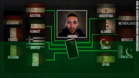 This graphic, featuring suspected ISIS operative Abdel Haddadi, shows his global network.