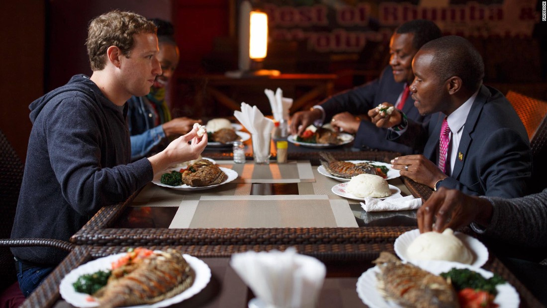 Zuckerberg has lunch in Nairobi with Joseph Mucheru, the Kenyan Cabinet Secretary of Information and Communications. &quot;We talked about internet access and his ambitious plans for connecting everyone in Kenya,&quot; Zuckerberg posted on his Facebook page alongside the image on September 1. 