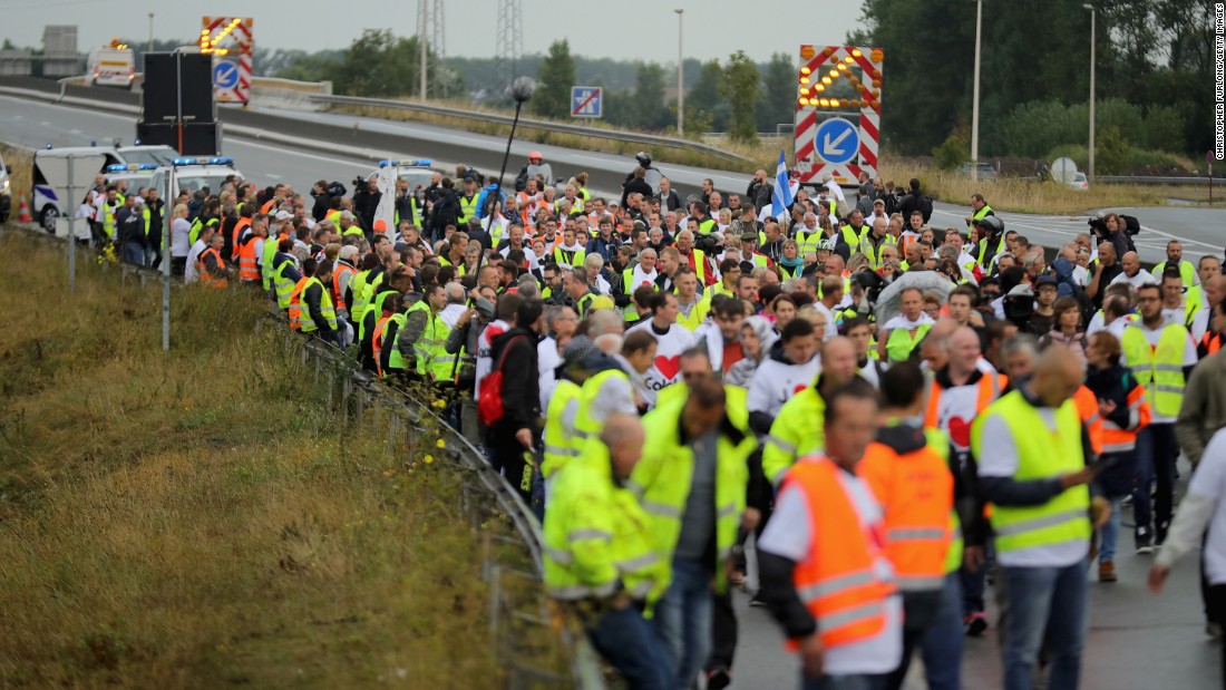 French business owners and local residents block the main road into the Port of Calais as they protest &quot;The Jungle&quot; on Monday, September 5.