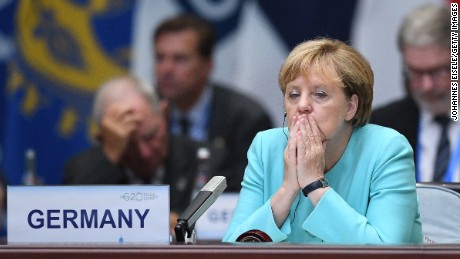 German Chancellor Angela Merkel looks on during the G20 Summit in Hangzhou on September 4, 2016.
World leaders are gathering in Hangzhou for the 11th G20 Leaders Summit from September 4 to 5. / AFP / Johannes EISELE        (Photo credit should read JOHANNES EISELE/AFP/Getty Images)