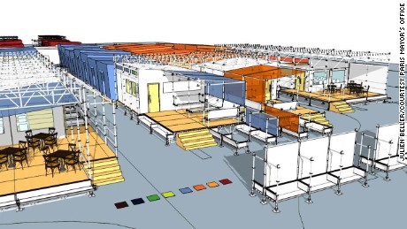 A visualization of a new migrant camp being built in Paris. 