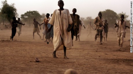 Football game in Habile refugee camp in Chad.  