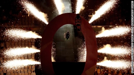 Aaron Wheelz rides off a ramp at the beginning of the opening ceremonys