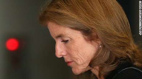 US Ambassador to Japan Caroline Kennedy leaves after meeting with Japanese Foreign Minister Fumio Kishida at the foreign ministry in Tokyo on May 19, 2016. 