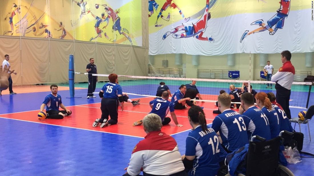 Sitting volleyball is an adaptation of the able-bodied sport, with a much smaller court and a lower net.